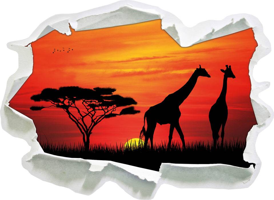 Pixxprint Afrika Giraffen im Sonnenuntergang, 3D Wandtattoo Rabatt