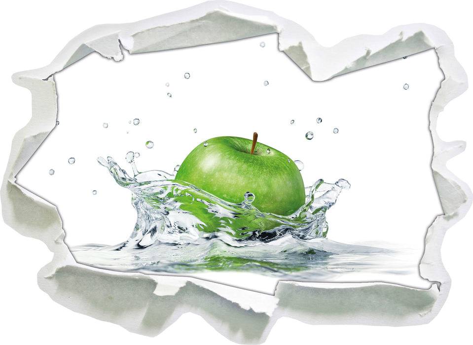 Pixxprint Grüner Apfel fällt in Wasser, 3D Wandtattoo