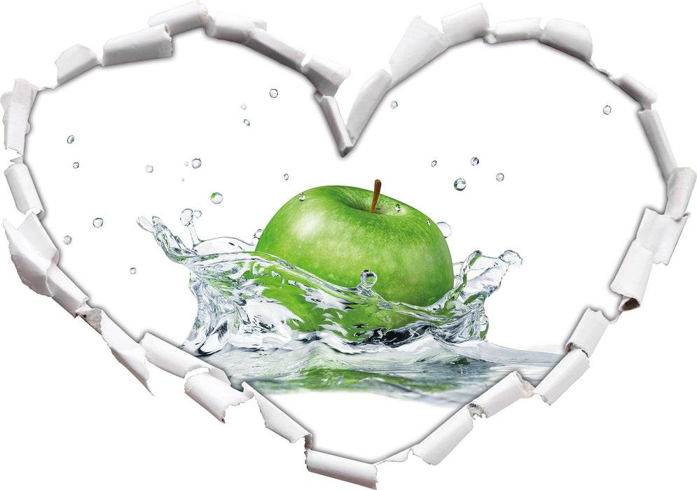 Pixxprint Grüner Apfel fällt in Wasser, 3D Wandtattoo Saisonschlussverkauf
