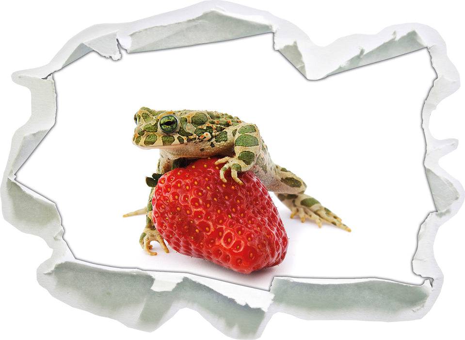 Pixxprint Kleiner Frosch sitzt auf Erdbeere, 3D Wandtattoo Muttertagsangebot