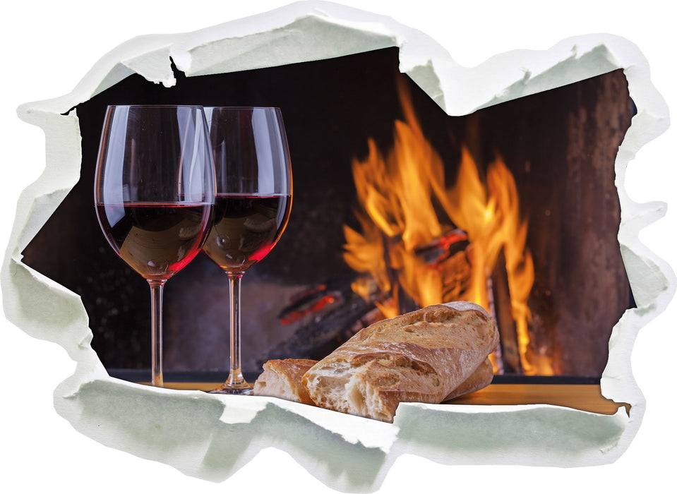 Pixxprint Zwei Gläser Wein mit Baguette, 3D Wandtattoo Top Angebot