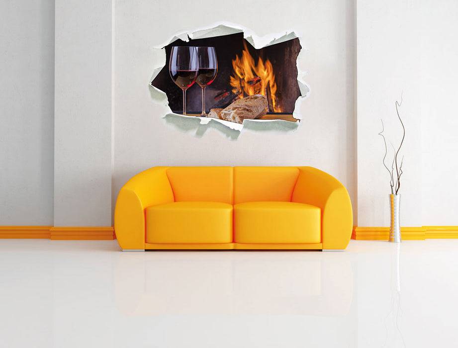 Pixxprint Zwei Gläser Wein mit Baguette, 3D Wandtattoo Top Angebot