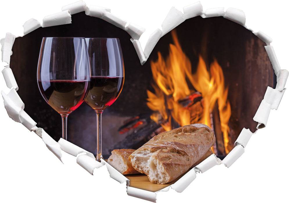 Pixxprint Zwei Gläser Wein mit Baguette, 3D Wandtattoo Top Angebot
