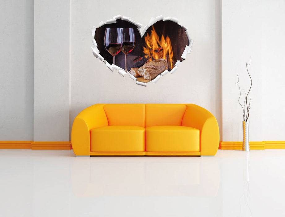 Pixxprint Zwei Gläser Wein mit Baguette, 3D Wandtattoo Top Angebot