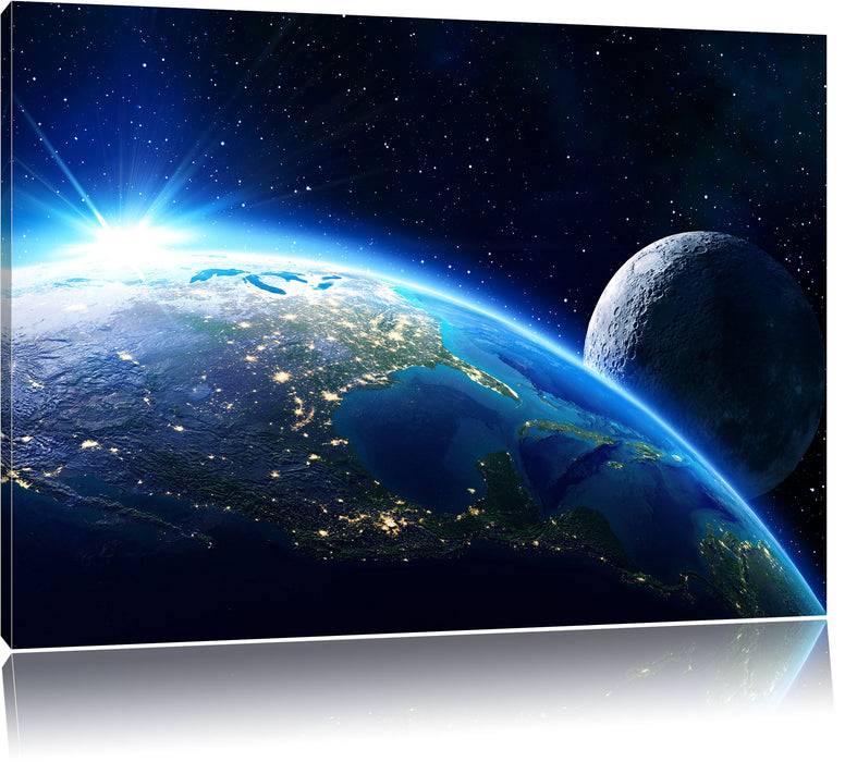 Pixxprint Erde und Mond im All, Leinwandbild