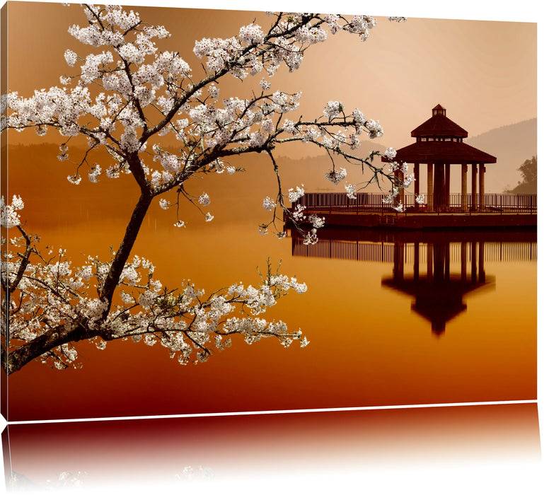 Pixxprint Kirschbaum am See, Leinwandbild Discount Store für neue Produkte