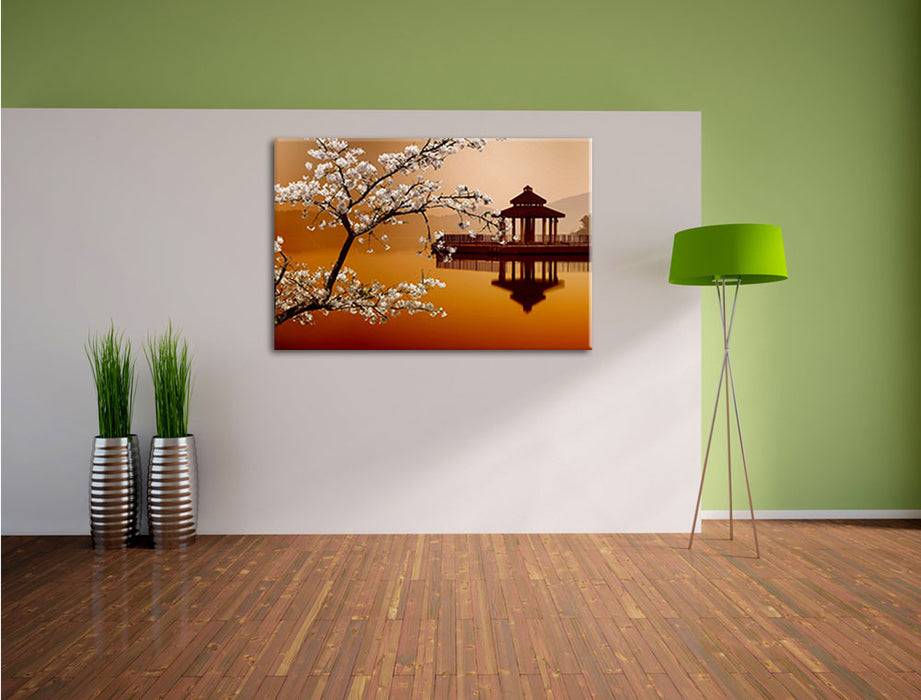 Pixxprint Kirschbaum am See, Leinwandbild Discount Store für neue Produkte