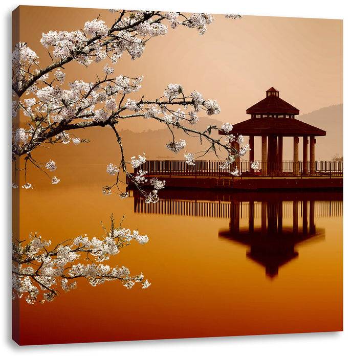 Pixxprint Kirschbaum am See, Leinwandbild Discount Store für neue Produkte