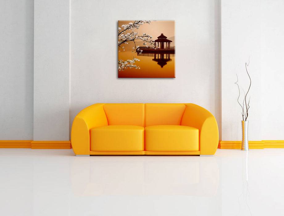 Pixxprint Kirschbaum am See, Leinwandbild Discount Store für neue Produkte