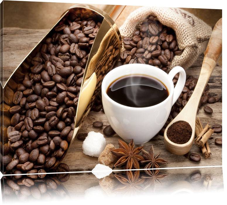 Pixxprint Edler Kaffee und Kaffeebohnen, Leinwandbild Nur noch ein Tag übrig