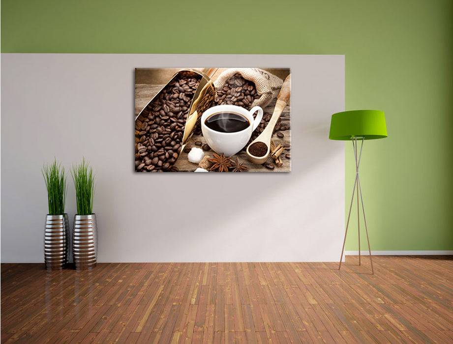 Pixxprint Edler Kaffee und Kaffeebohnen, Leinwandbild Nur noch ein Tag übrig