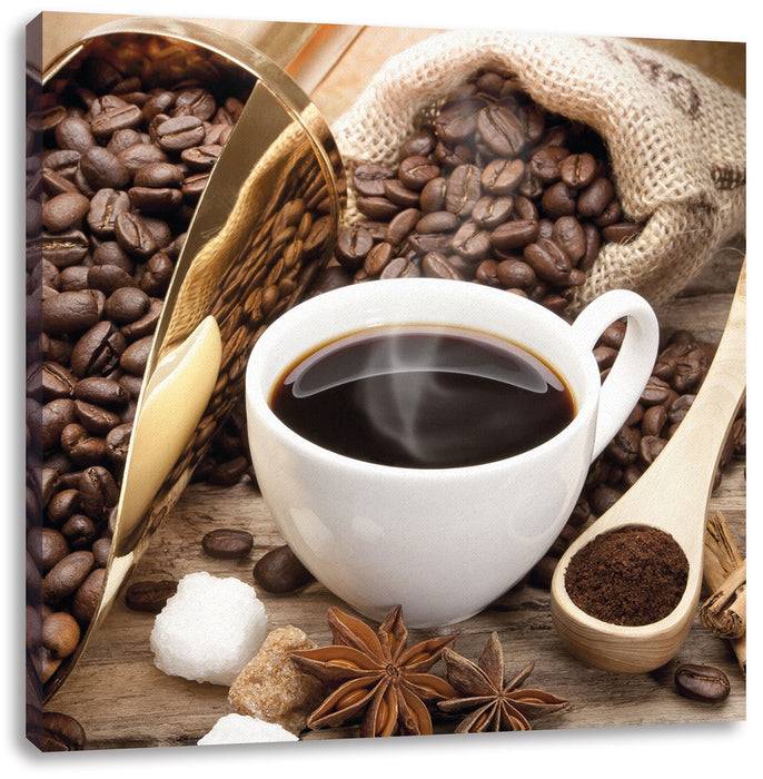 Pixxprint Edler Kaffee und Kaffeebohnen, Leinwandbild Nur noch ein Tag übrig