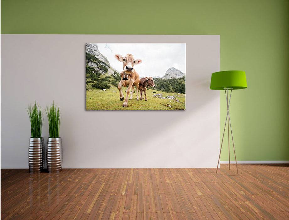 Pixxprint Almkuh auf der Weide, Leinwandbild 50% Rabatt mit kostenlosem Versand