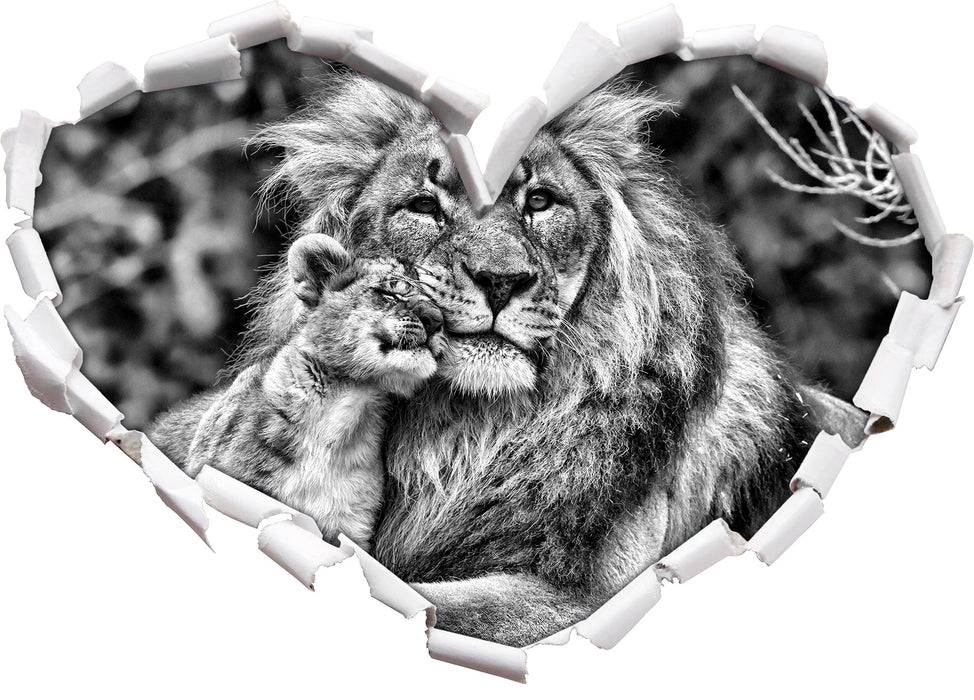 Pixxprint schöner Löwe mit Jungtier B&W, 3D Wandtattoo Speichern exportieren