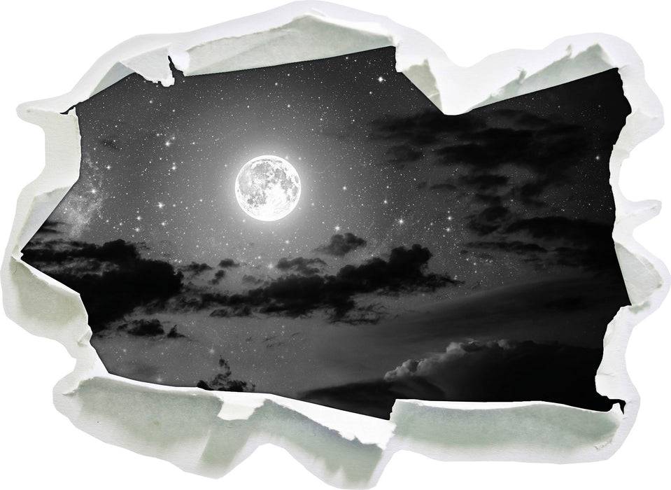 Pixxprint Leuchtender Mond am Nachthimmel B&W, 3D Wandtattoo Rabatte dieses Monats