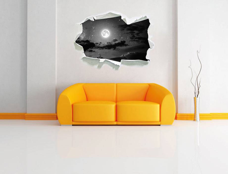 Pixxprint Leuchtender Mond am Nachthimmel B&W, 3D Wandtattoo Rabatte dieses Monats