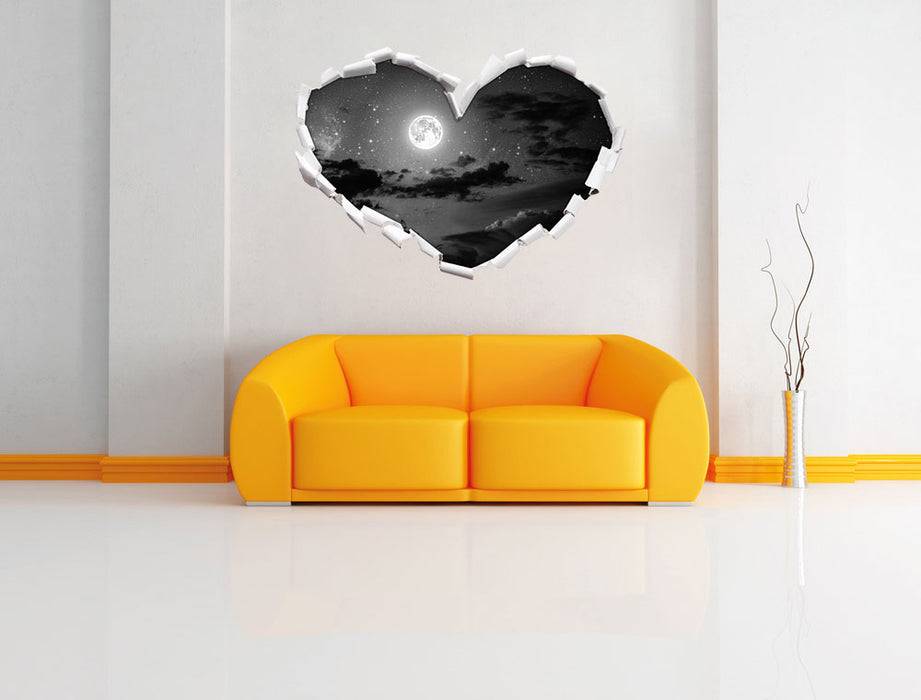 Pixxprint Leuchtender Mond am Nachthimmel B&W, 3D Wandtattoo Rabatte dieses Monats