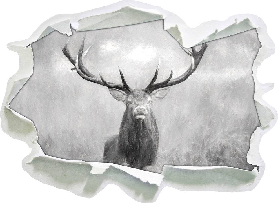 Pixxprint Großer Hirsch B&W, 3D Wandtattoo Outlet