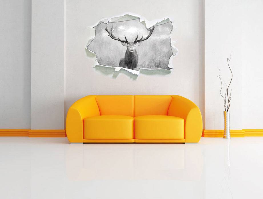 Pixxprint Großer Hirsch B&W, 3D Wandtattoo Outlet