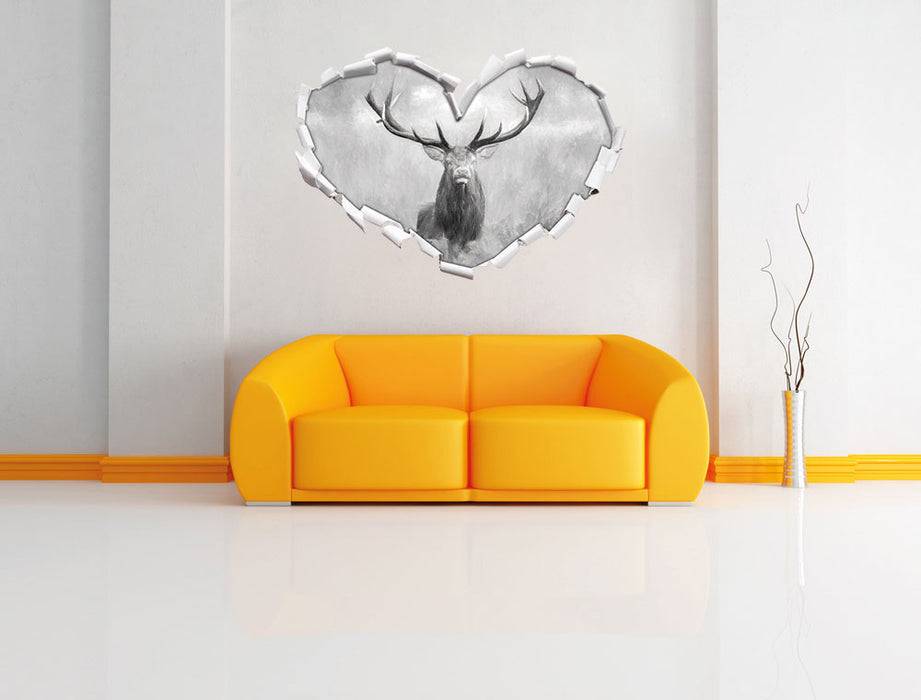 Pixxprint Großer Hirsch B&W, 3D Wandtattoo Outlet