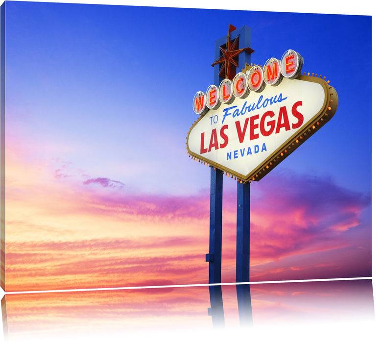 Pixxprint Las Vegas Schild in der Dämmerung, Leinwandbild