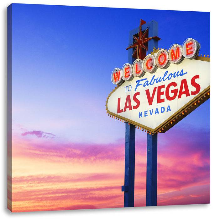 Pixxprint Las Vegas Schild in der Dämmerung, Leinwandbild Fabrikpreis