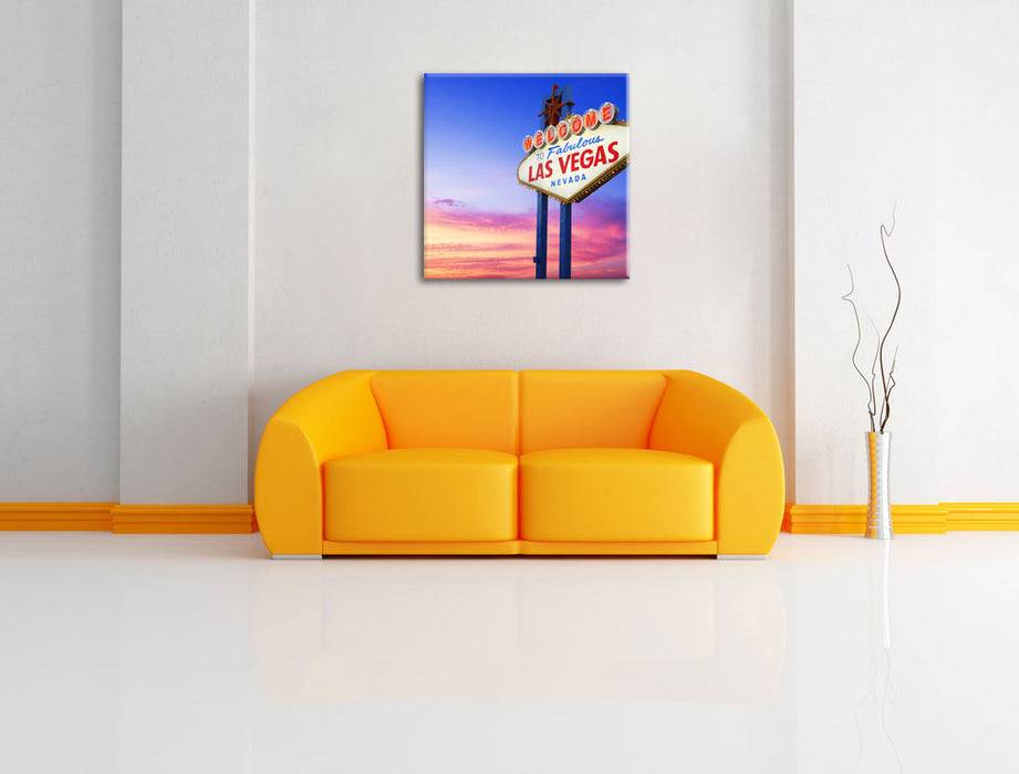 Pixxprint Las Vegas Schild in der Dämmerung, Leinwandbild Fabrikpreis