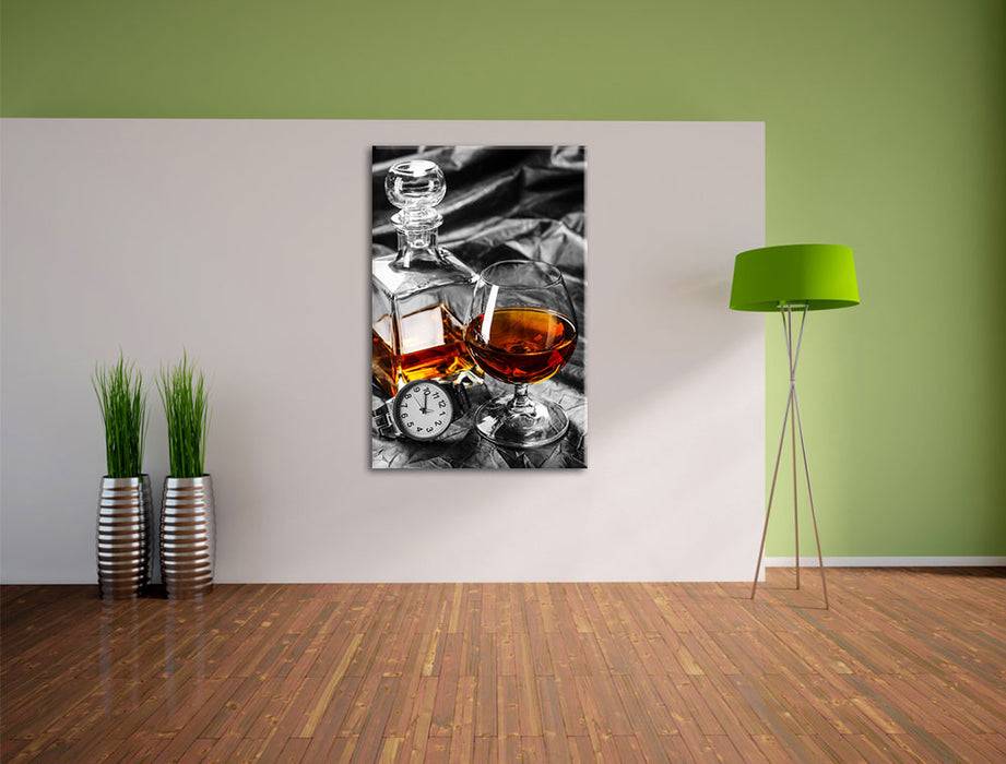 Pixxprint Man Things mit Whiskey und Uhr, Leinwandbild Sonderangebote