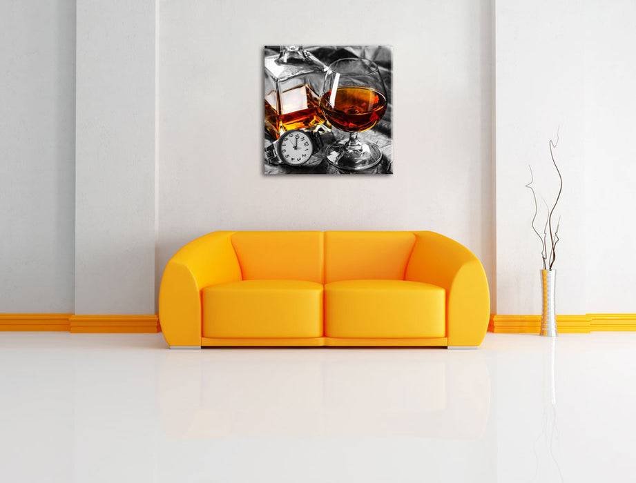 Pixxprint Man Things mit Whiskey und Uhr, Leinwandbild Sonderangebote