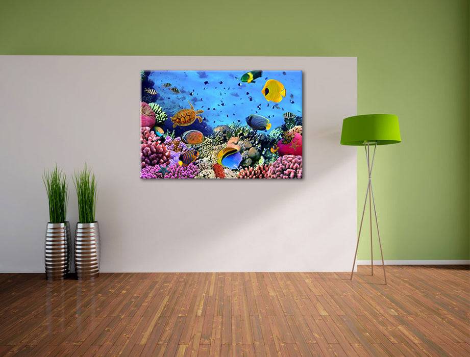 Pixxprint Fische über Korallenriff, Leinwandbild Tiefpreis