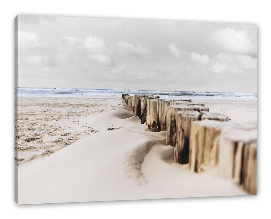 Pixxprint Nahaufnahme Steg aus Holzpföcken am Meer B&W Detail, Leinwandbild Letzte 3 Tage