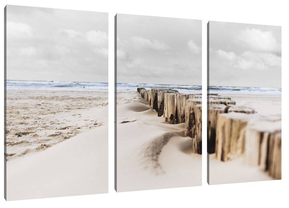 Pixxprint Nahaufnahme Steg aus Holzpföcken am Meer B&W Detail, Leinwandbild Letzte 3 Tage