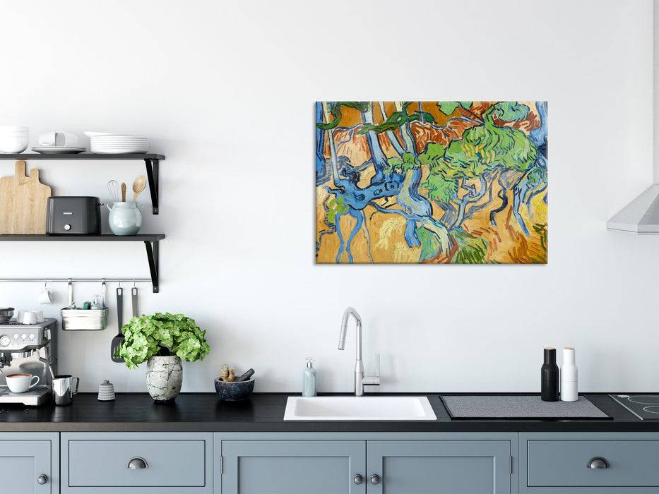 Pixxprint Vincent Van Gogh - Baumwurzeln , Glasbild Letzte 2 Tage