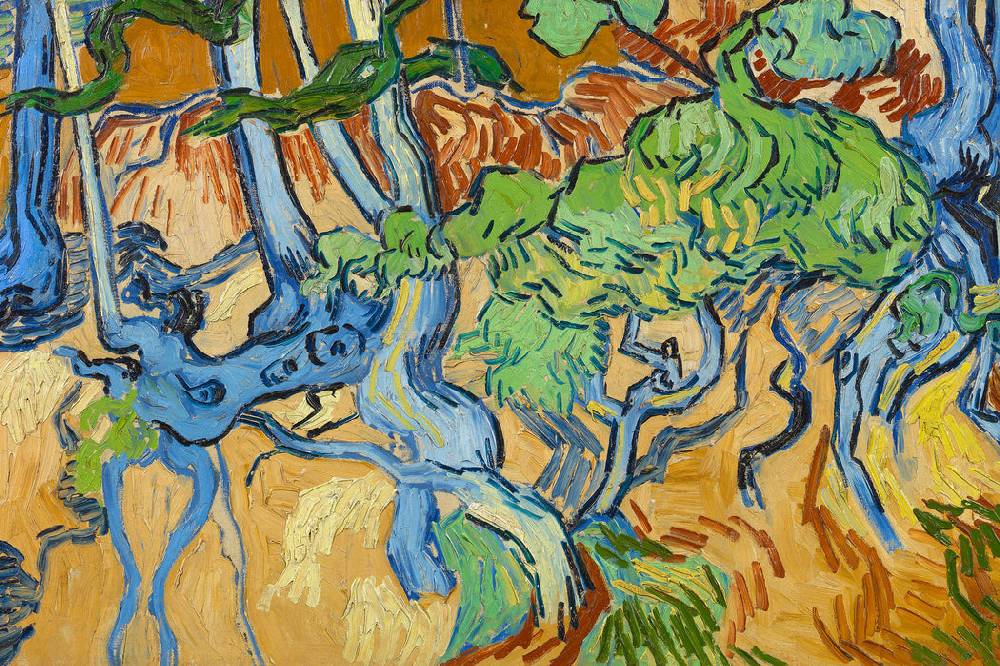 Pixxprint Vincent Van Gogh - Baumwurzeln , Glasbild Letzte 2 Tage