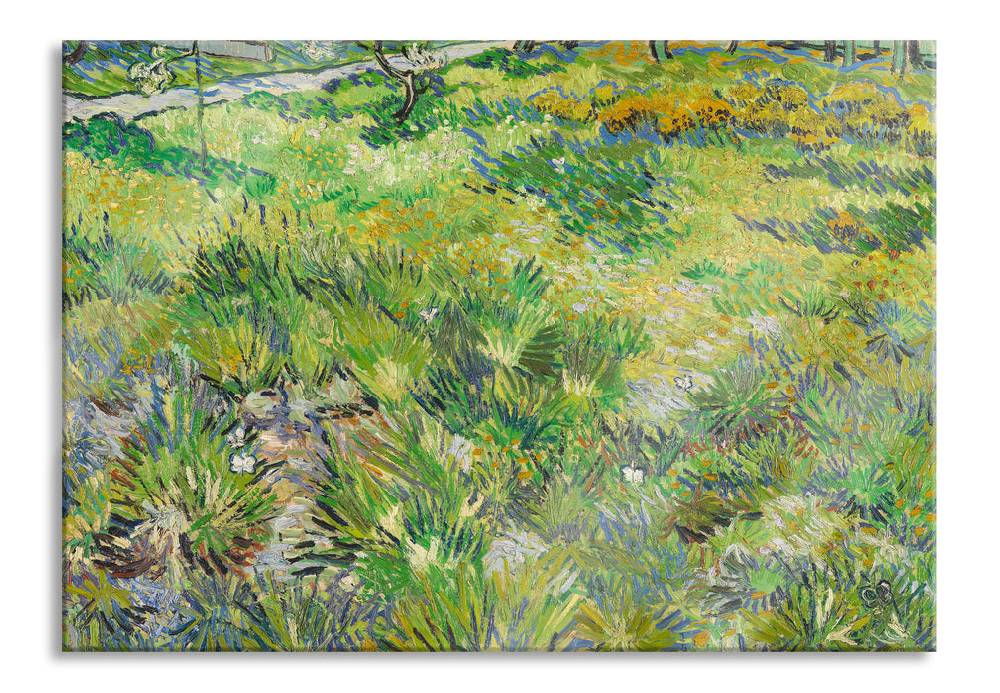 Pixxprint Vincent Van Gogh - Hohes Gras mit Schmetterlingen , Glasbild