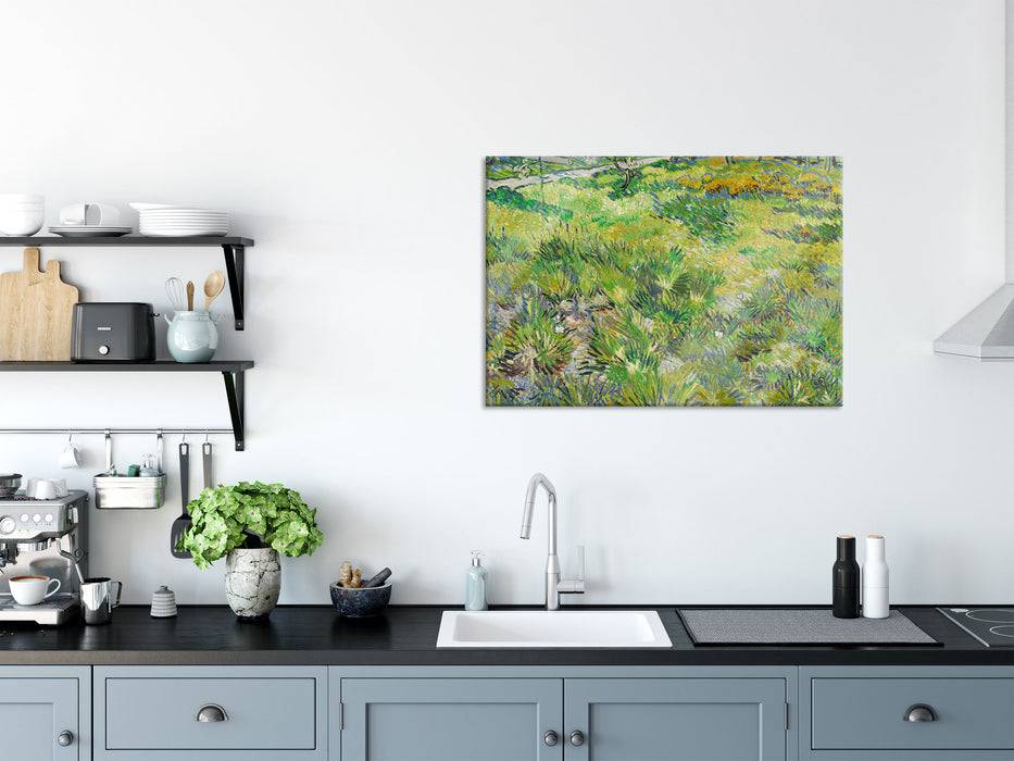 Pixxprint Vincent Van Gogh - Hohes Gras mit Schmetterlingen , Glasbild Letzter Tag