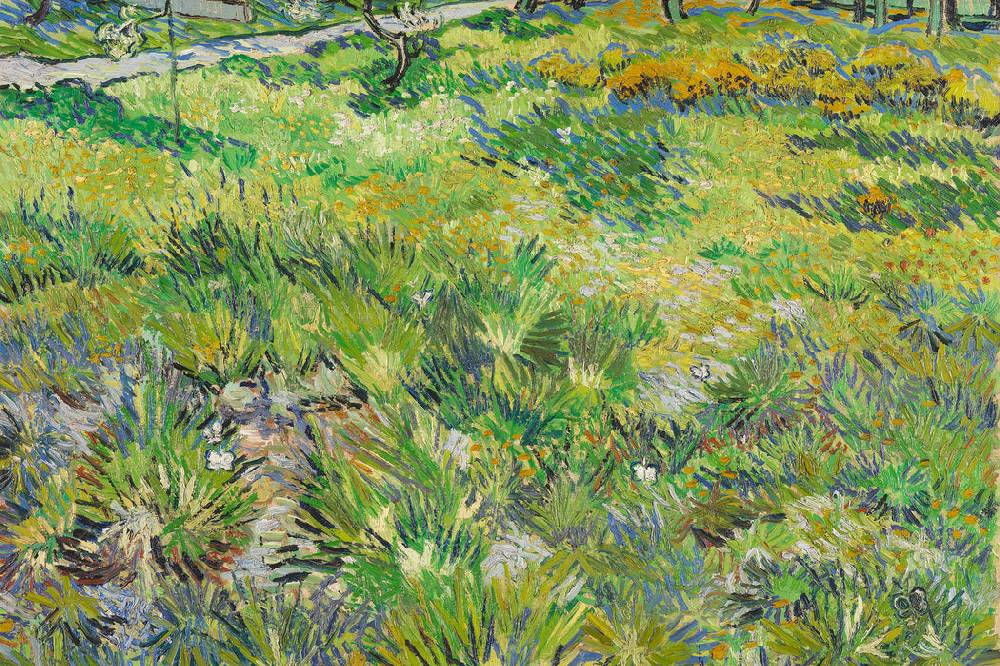 Pixxprint Vincent Van Gogh - Hohes Gras mit Schmetterlingen , Glasbild Letzter Tag