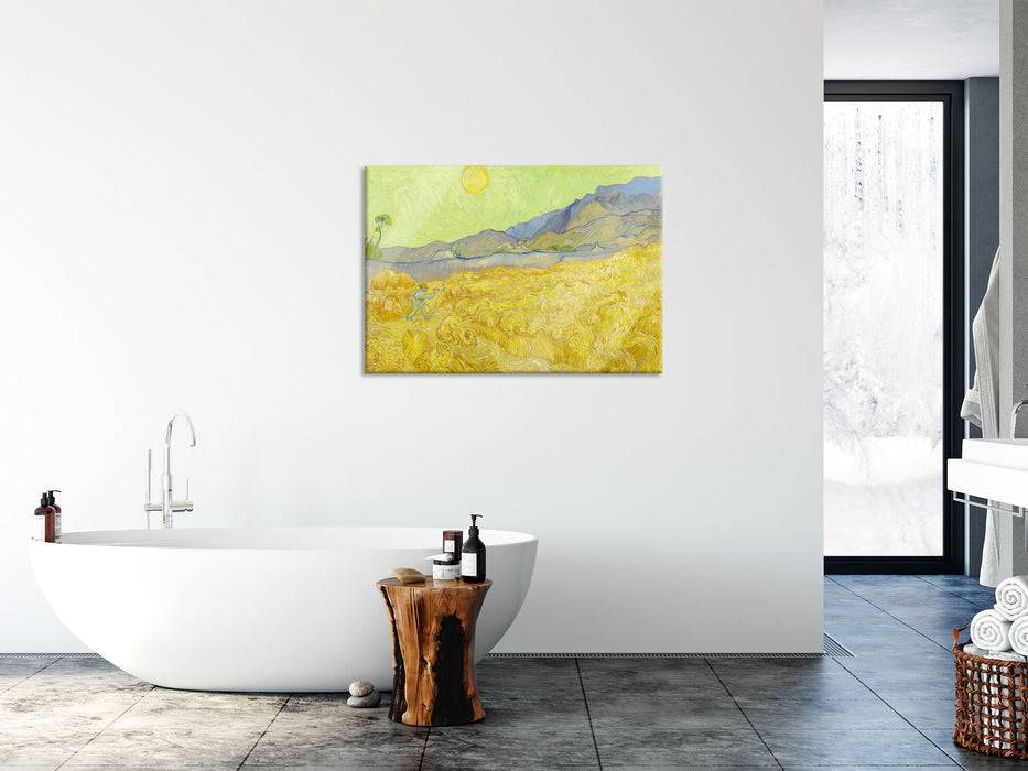 Pixxprint Vincent Van Gogh - Weizenfeld mit Mäher , Glasbild Zeitbegrenzte Promotion