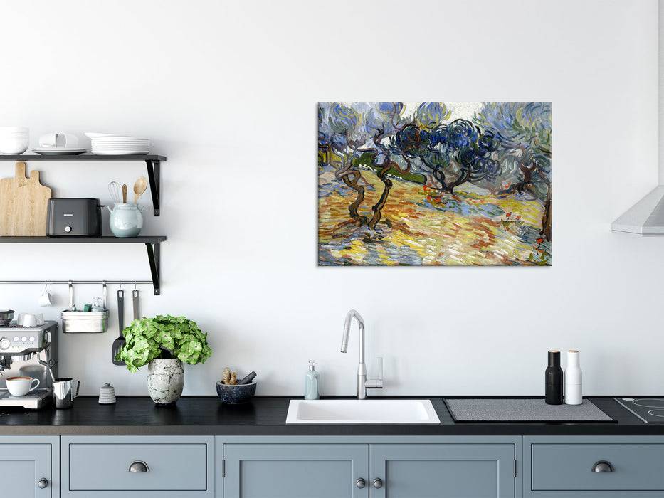 Pixxprint Vincent Van Gogh - Oliven-Bäume , Glasbild Sonderangebot der Fabrik