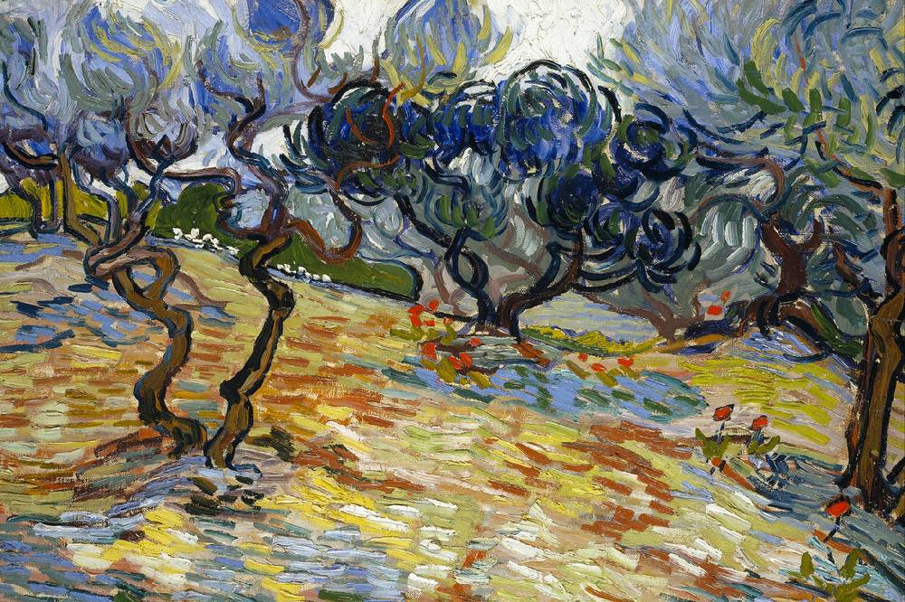 Pixxprint Vincent Van Gogh - Oliven-Bäume , Glasbild Sonderangebot der Fabrik