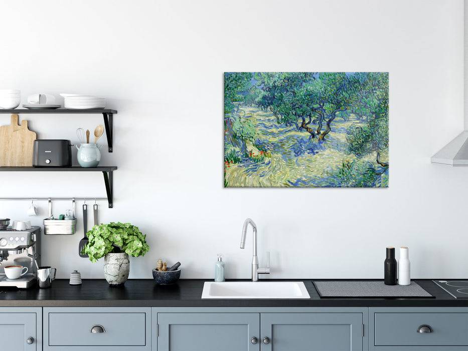 Pixxprint Vincent Van Gogh - Oliven-Feld , Glasbild Vierteljährliche Förderung