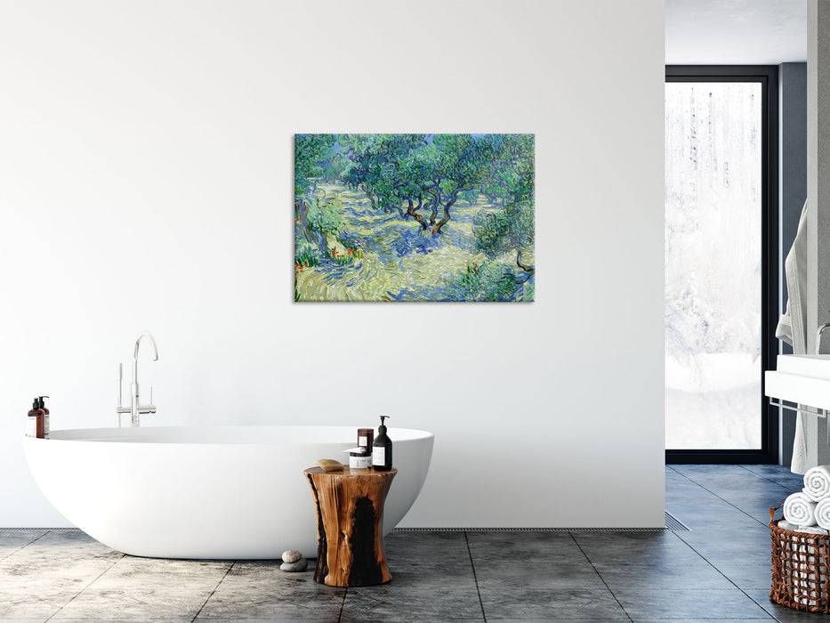 Pixxprint Vincent Van Gogh - Oliven-Feld , Glasbild Vierteljährliche Förderung