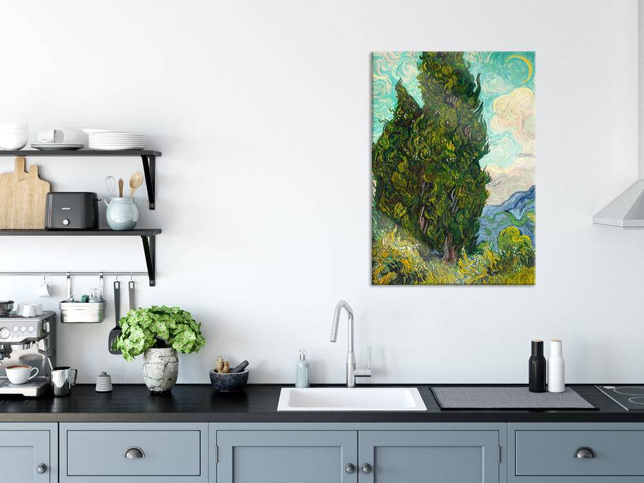 Pixxprint Vincent Van Gogh - Zypressen , Glasbild Discount Store für neue Produkte