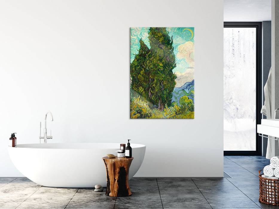 Pixxprint Vincent Van Gogh - Zypressen , Glasbild Discount Store für neue Produkte