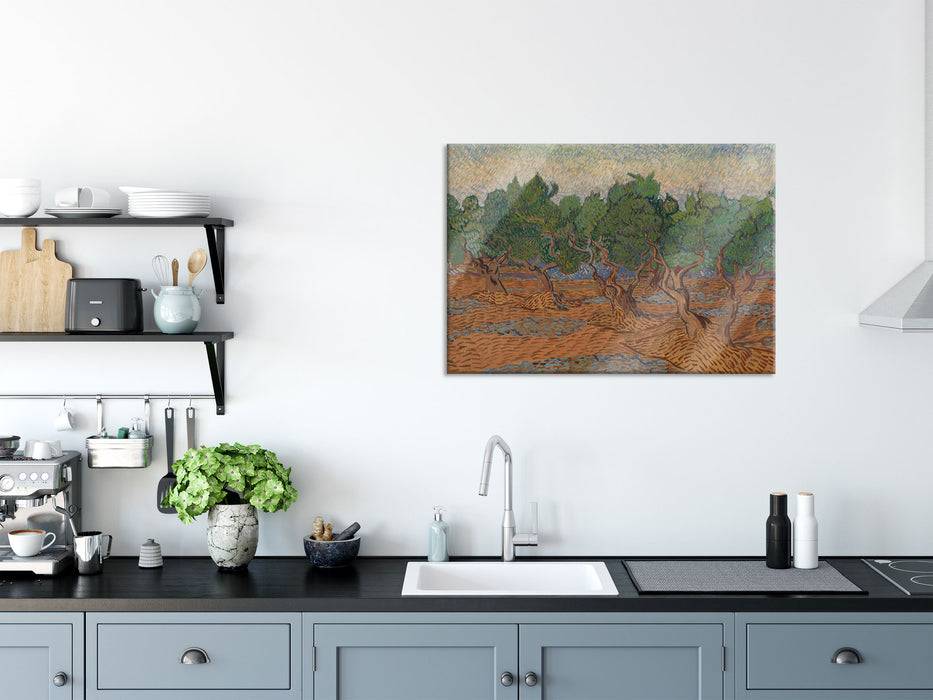 Pixxprint Vincent Van Gogh - Oliven-Hain , Glasbild Nur noch ein Tag übrig