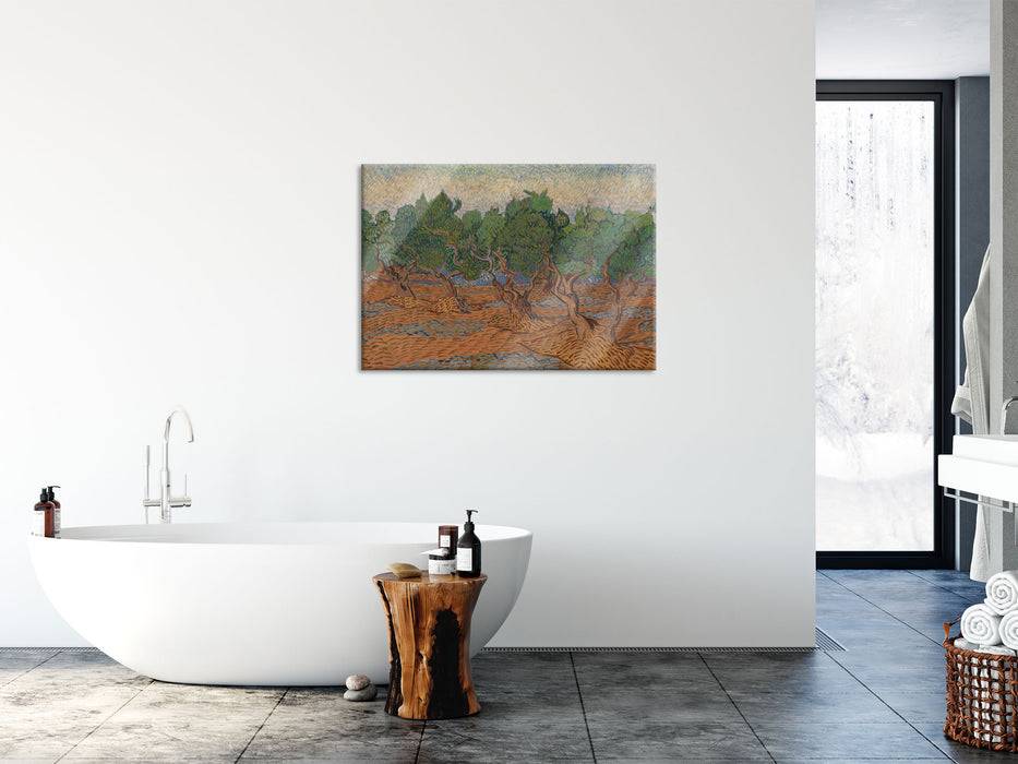 Pixxprint Vincent Van Gogh - Oliven-Hain , Glasbild Nur noch ein Tag übrig