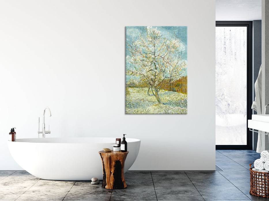 Pixxprint Vincent Van Gogh - Der pinke Pfirsischbaum , Glasbild Kostenloser Versand international