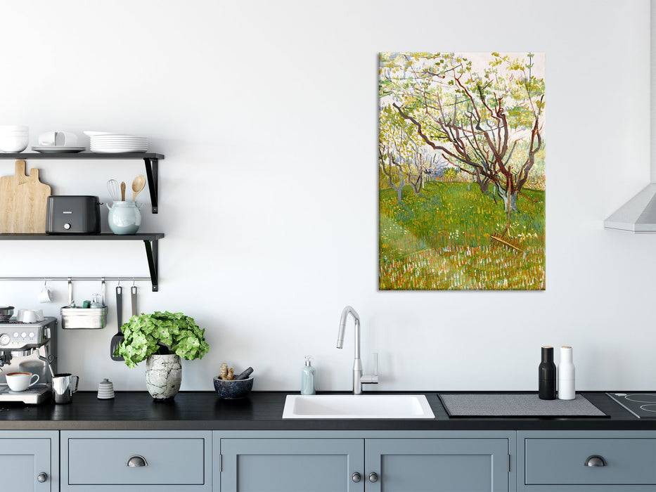 Pixxprint Vincent Van Gogh - Der blühende Obstgarten , Glasbild Begrenzt auf 3 Tage