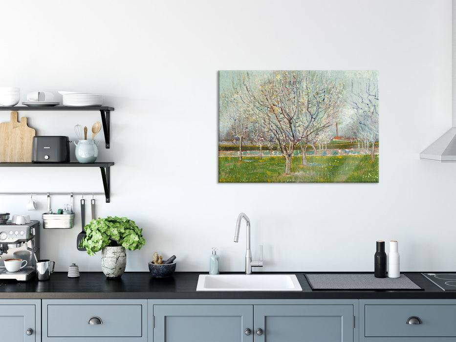 Pixxprint Vincent Van Gogh - Blühender Obstgarten Pflaumenbaum , Glasbild Speichern exportieren