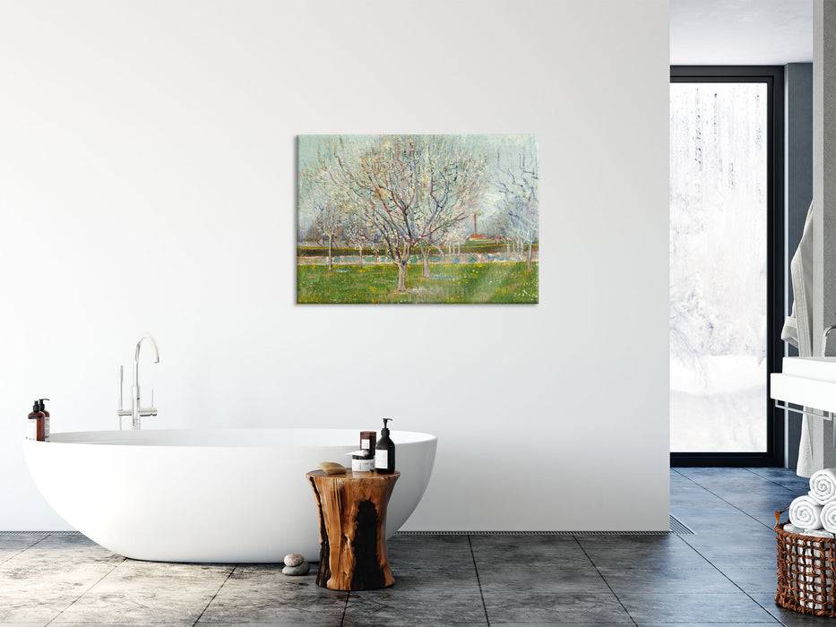 Pixxprint Vincent Van Gogh - Blühender Obstgarten Pflaumenbaum , Glasbild Speichern exportieren
